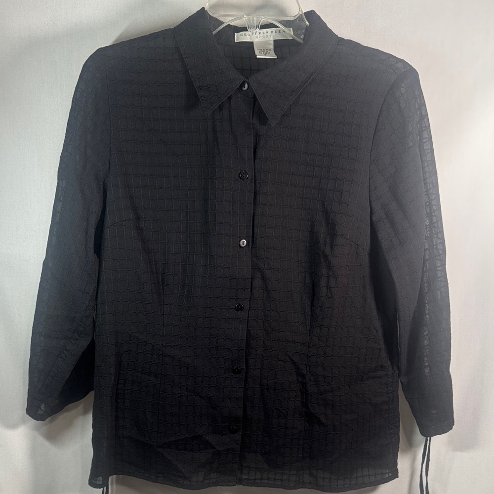 Geoffrey Beene Sport Black Grid Sheer Button Down Blouse - Size 12